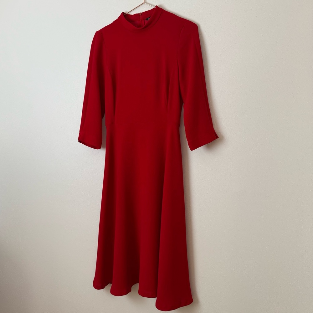 Zara flare midi dress A-line skater red mock neck - Picture 7 of 11